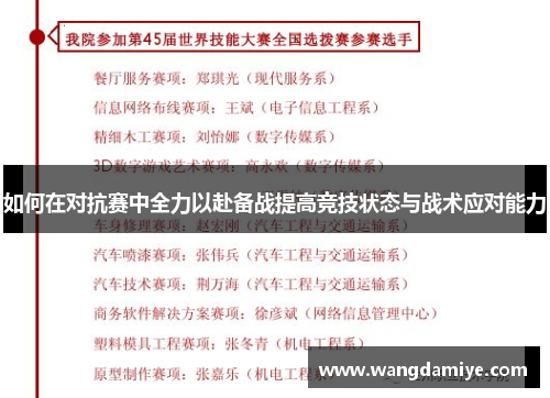 如何在对抗赛中全力以赴备战提高竞技状态与战术应对能力