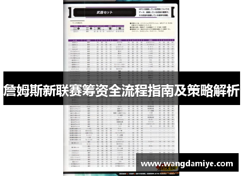 詹姆斯新联赛筹资全流程指南及策略解析